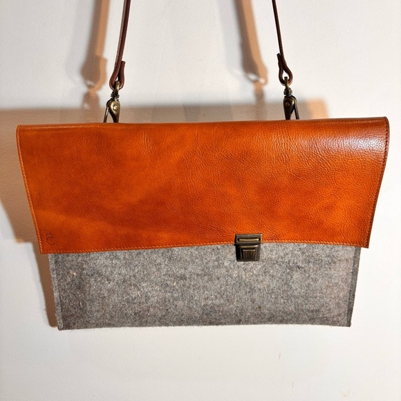 Messenger Leather Felt Brown and Gray Crossbody Bag Envelopes Style Unbranded - Picture 2 of 12